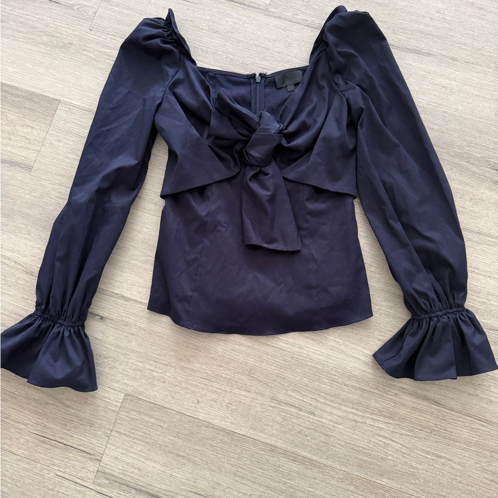 INTERMIX Navy Bow Detail Blouse